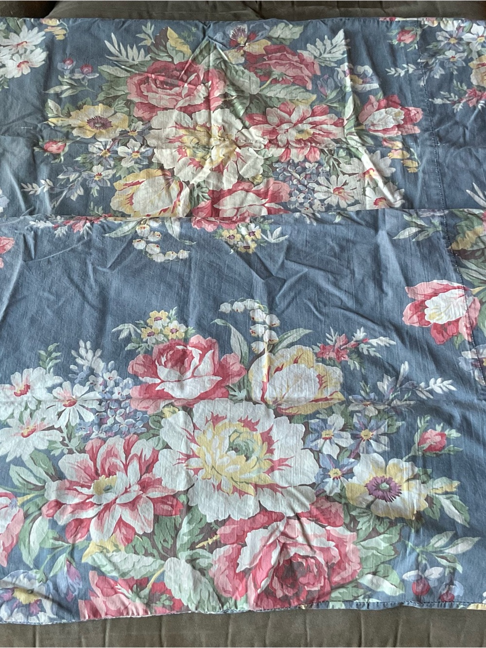 Vintage Ralph Lauren Kimberly Floral Blue Standard Pillowcases 2 Pcs- USA Made